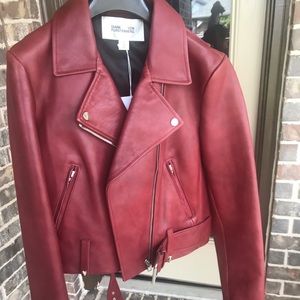 Diane von Furstenberg red leather bike jacket